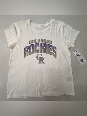 '47 Brand Colorado Rockies Women's Distressed Graphic Franklin Tee - Size L NWT